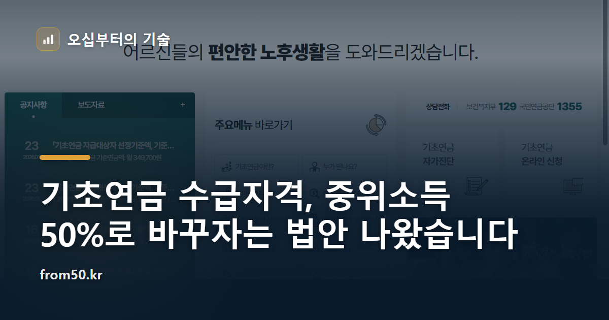 기초연금 수급자격, 중위소득 50%로 바꾸자는 법안 나왔습니다